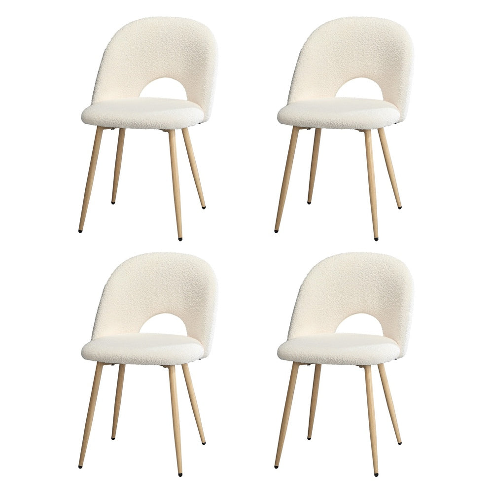 Oikiture 4PCS Dining Chairs Armchair Sherpa Wooden White
