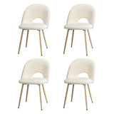 Oikiture 4PCS Dining Chairs Armchair Sherpa Wooden White - Side View