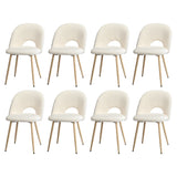 Oikiture 8PCS Dining Chairs Armchair Sherpa Wooden White - Top-Down View