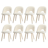 Oikiture 8PCS Dining Chairs Armchair Sherpa Wooden White