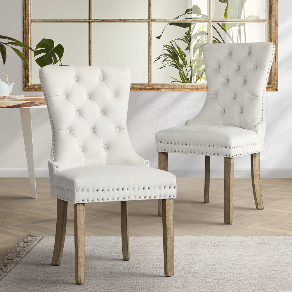Oikiture Velvet Dining Chair with French Tufted X2 Beige