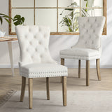 Oikiture Velvet Dining Chair with French Tufted X2 Beige - Close-Up Angle
