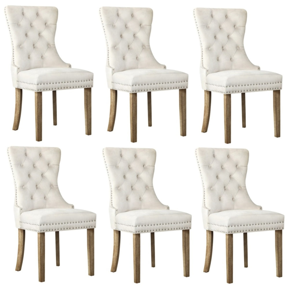 Oikiture 6x Velvet Dining Chairs French Provincial Tufted Beige