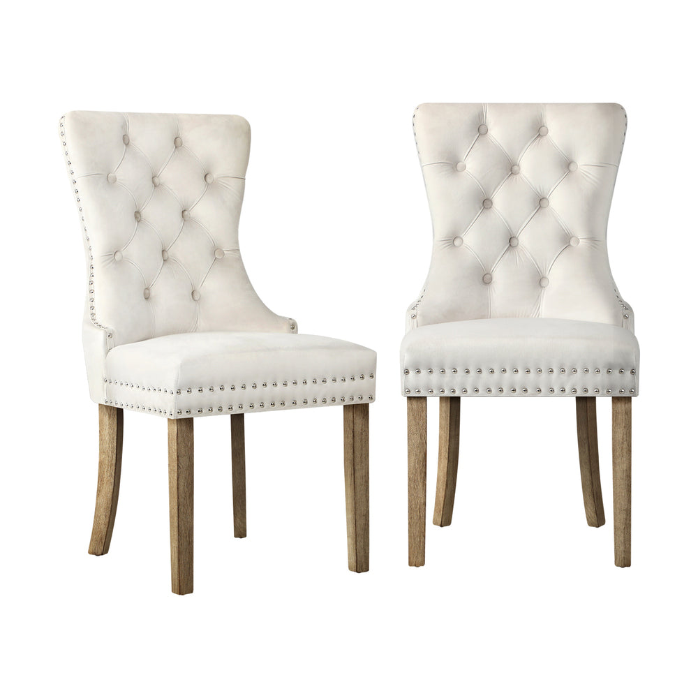 Oikiture 6x Velvet Dining Chairs French Provincial Tufted Beige
