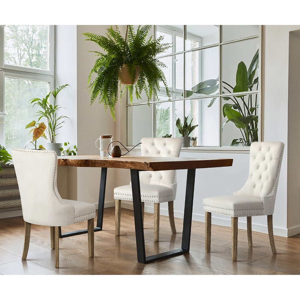 Oikiture 6x Velvet Dining Chairs French Provincial Tufted Beige