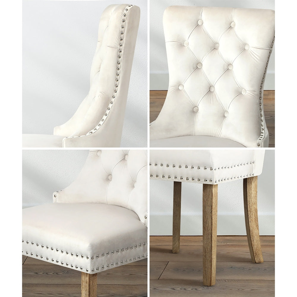 Oikiture 6x Velvet Dining Chairs French Provincial Tufted Beige