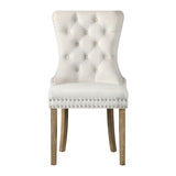 Oikiture 8x Velvet Dining Chairs French Provincial Tufted Beige - Close-Up Angle