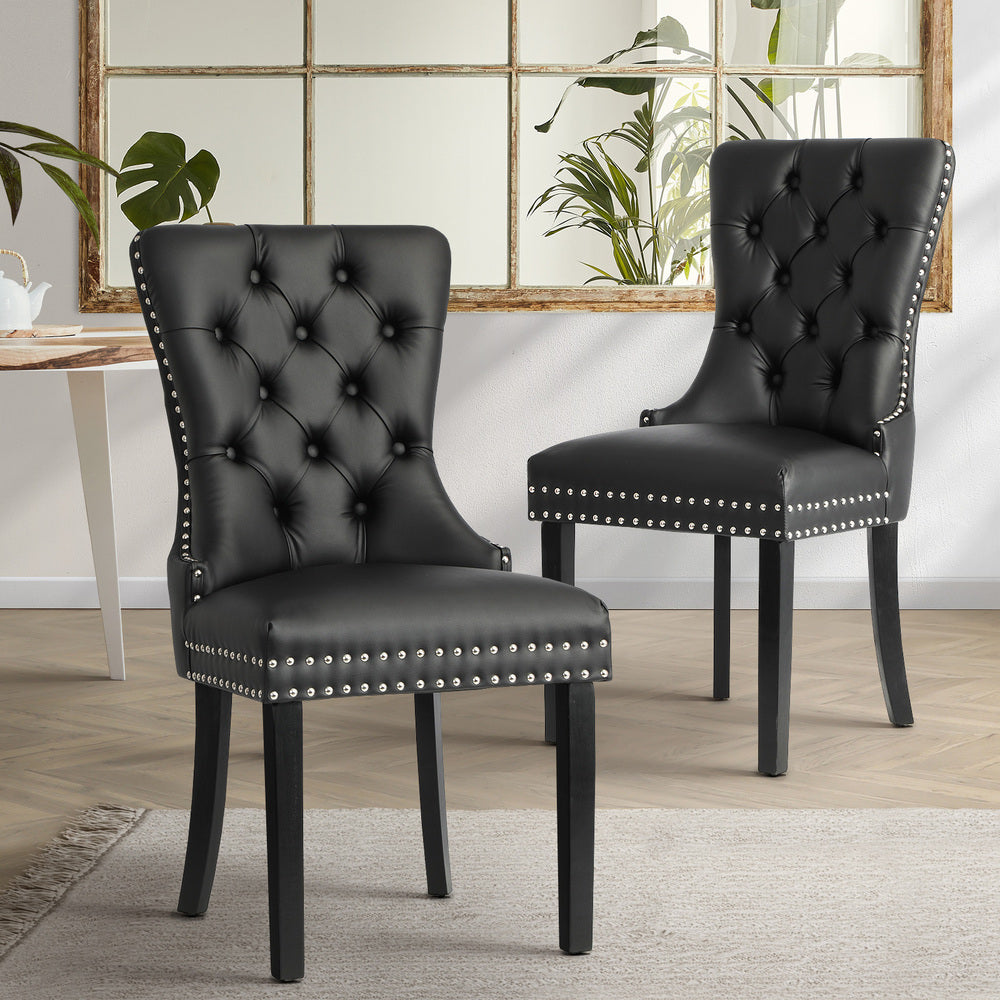 Oikiture 2x Dining Chairs French Provincial Tufted PU Leather Black