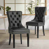 Oikiture 2x Dining Chairs French Provincial Tufted PU Leather Black - 45-Degree Angle