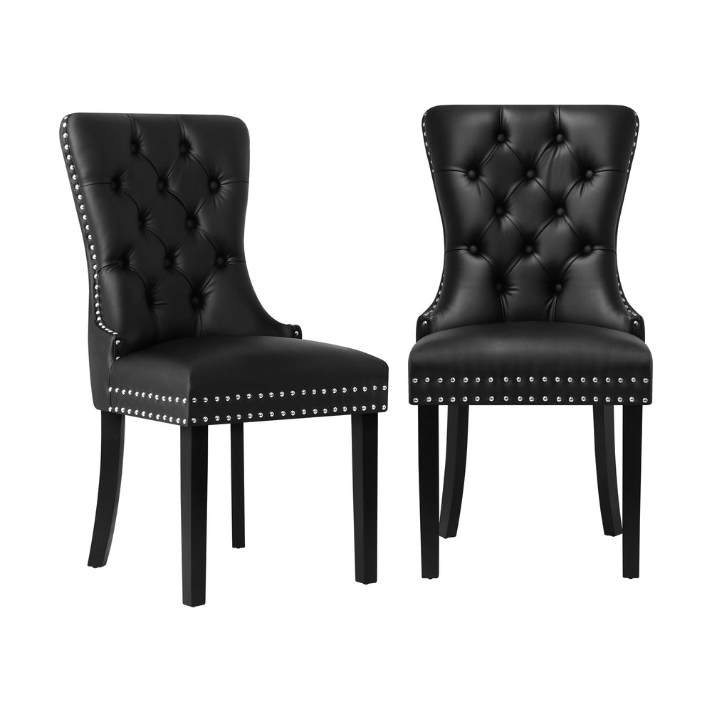 Oikiture 2x Dining Chairs French Provincial Tufted PU Leather Black
