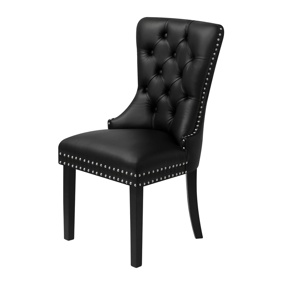 Oikiture 2x Dining Chairs French Provincial Tufted PU Leather Black