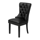 Oikiture 2x Dining Chairs French Provincial Tufted PU Leather Black - Front View