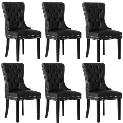 Oikiture 6x Dining Chairs French Provincial Tufted PU Leather Black