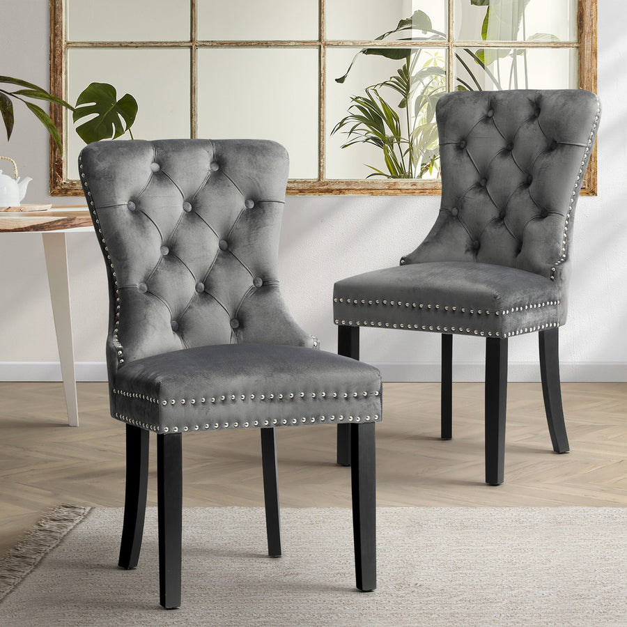 Oikiture Velvet Dining Chair with French Tufted X2 Grey, image 4