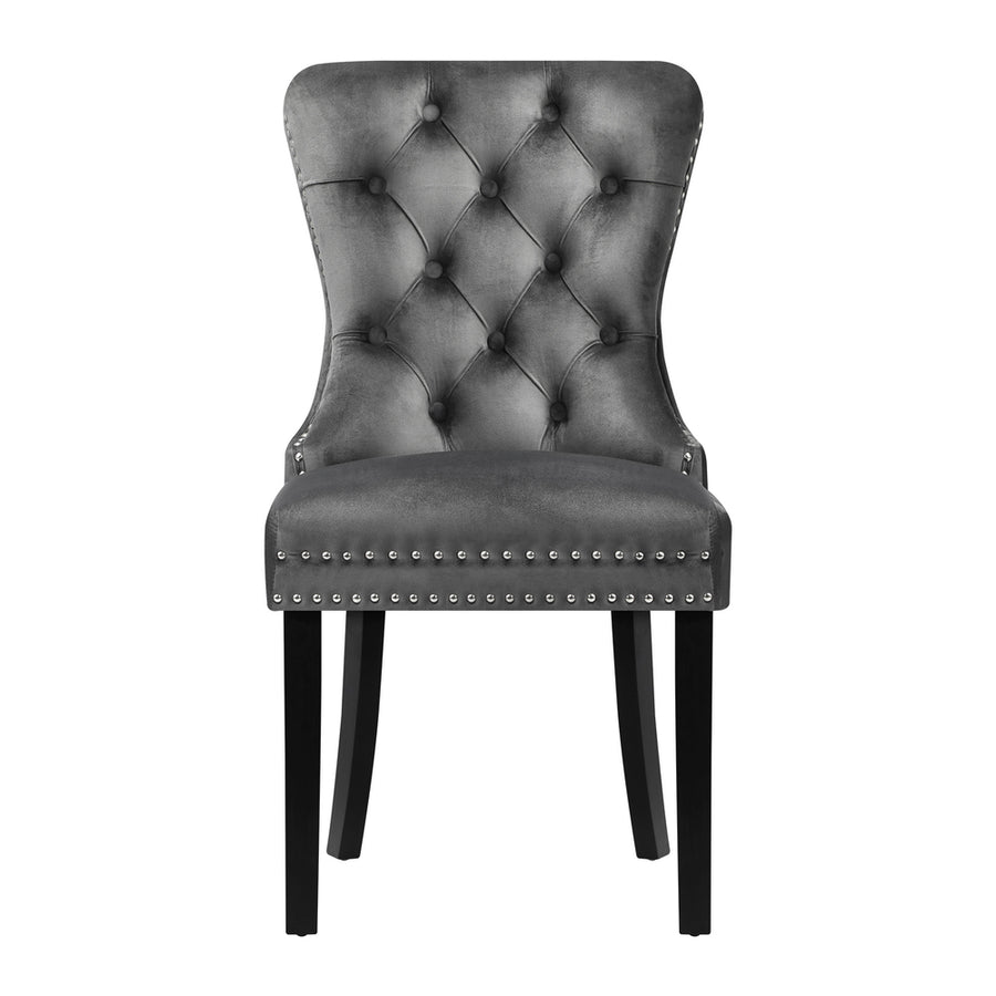 Oikiture Velvet Dining Chair with French Tufted X2 Grey, image 6