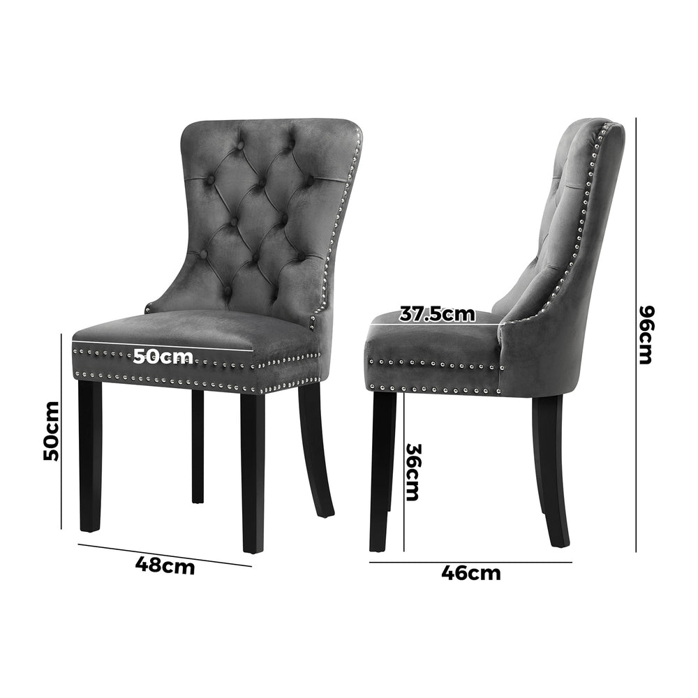Oikiture Velvet Dining Chair with French Tufted X2 Grey