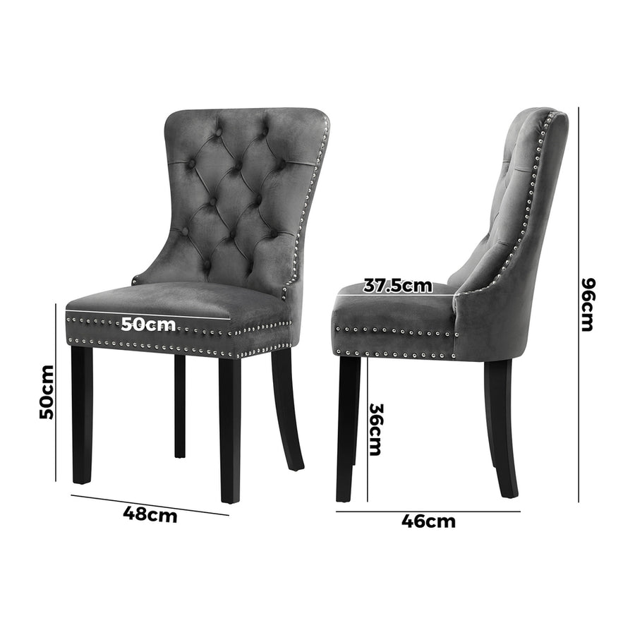 Oikiture Velvet Dining Chair with French Tufted X2 Grey, image 5