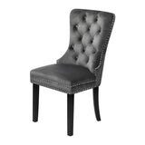Oikiture Velvet Dining Chair with French Tufted X2 Grey - Close-Up Angle