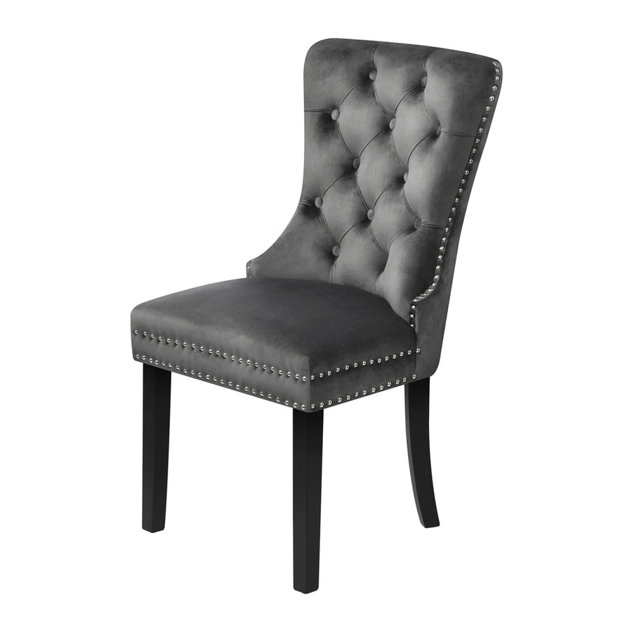 Oikiture Velvet Dining Chair with French Tufted X2 Grey, image 7