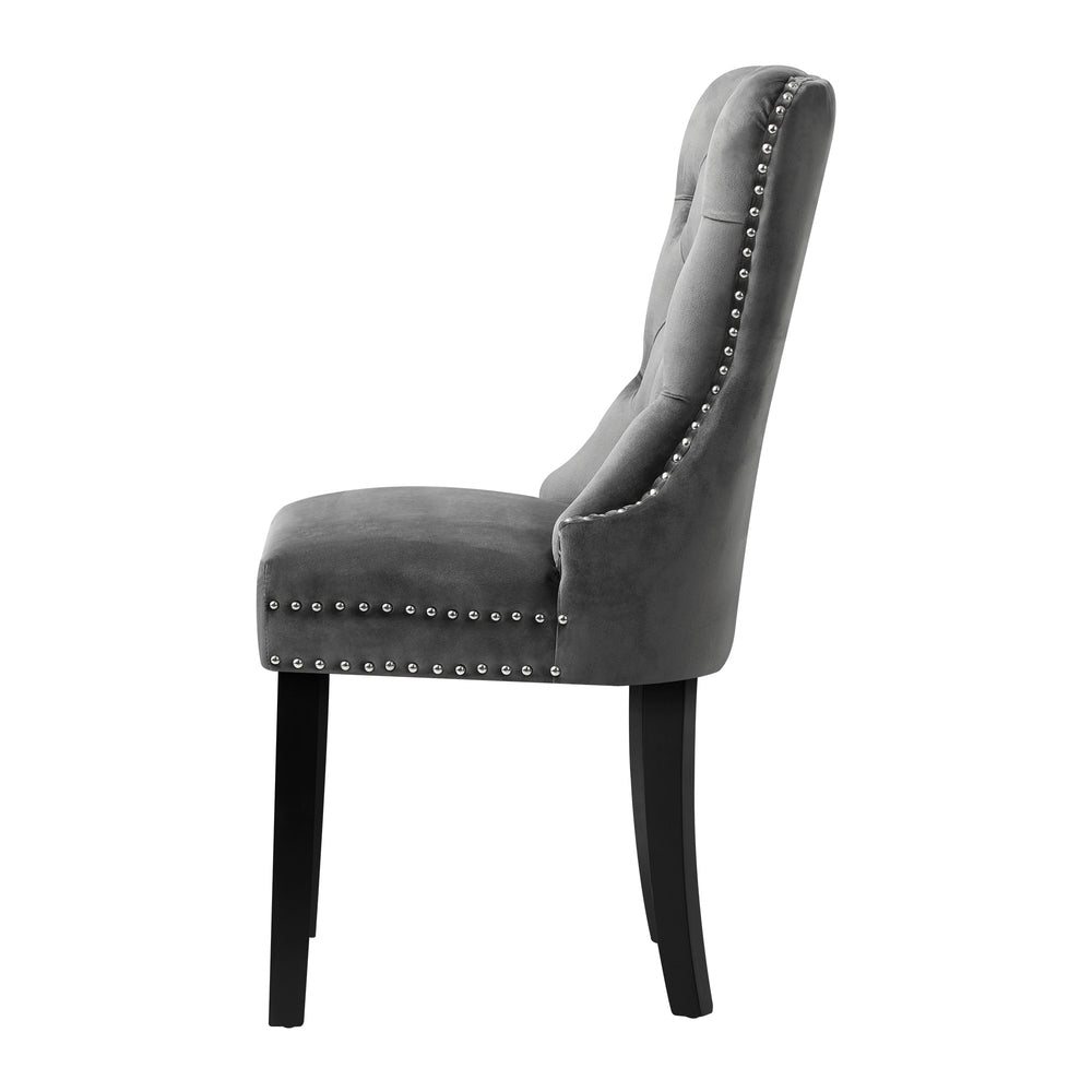 Oikiture Velvet Dining Chair with French Tufted X2 Grey