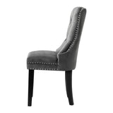Oikiture Velvet Dining Chair with French Tufted X2 Grey - Front View