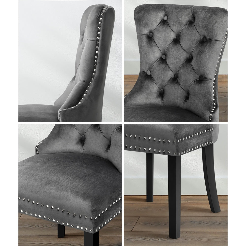 Oikiture 4x Velvet Dining Chairs French Provincial Tufted Grey