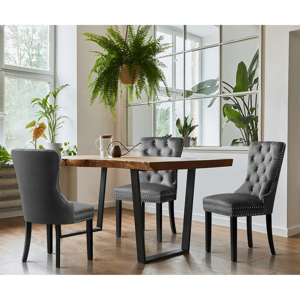 Oikiture 6x Velvet Dining Chairs French Provincial Tufted Grey