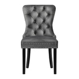 Oikiture 8x Velvet Dining Chairs French Provincial Tufted Grey - Rear View