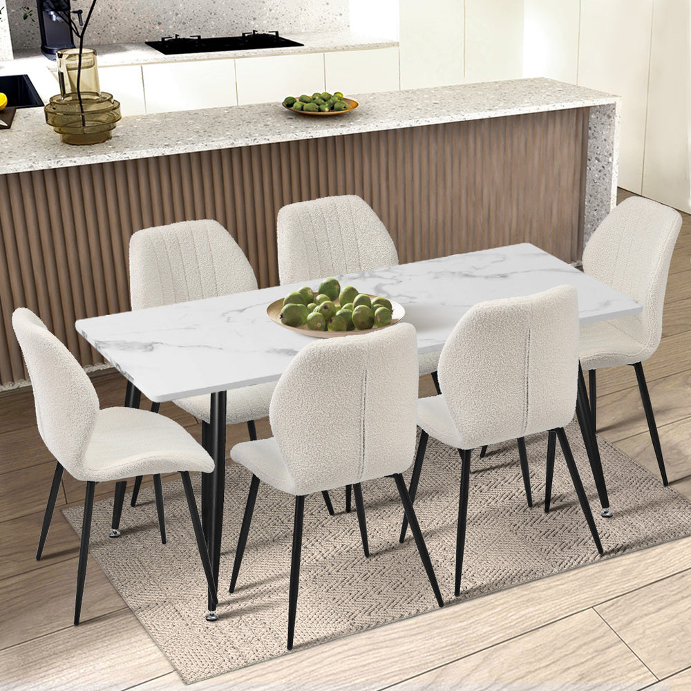 Oikiture Set of 2 Dining Chairs Padded Seat Armless Boucle White