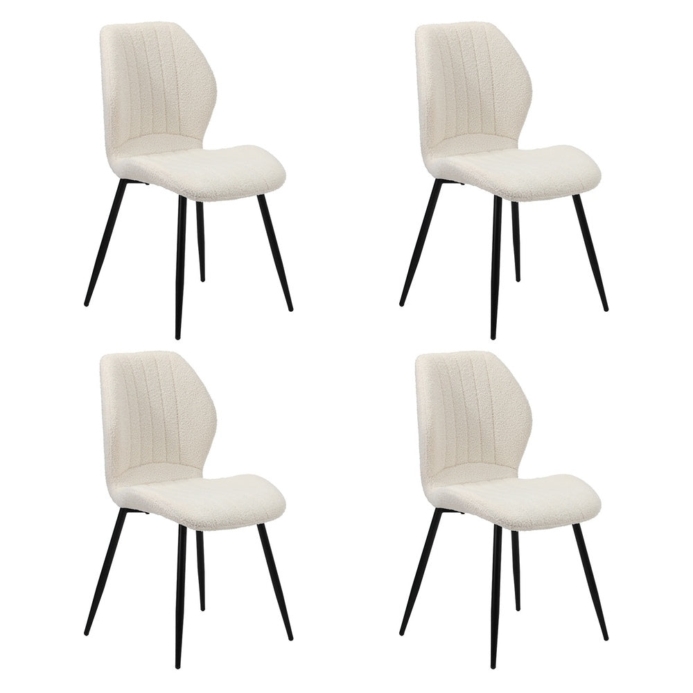 Oikiture Set of 4 Dining Chairs Padded Seat Armless Boucle White