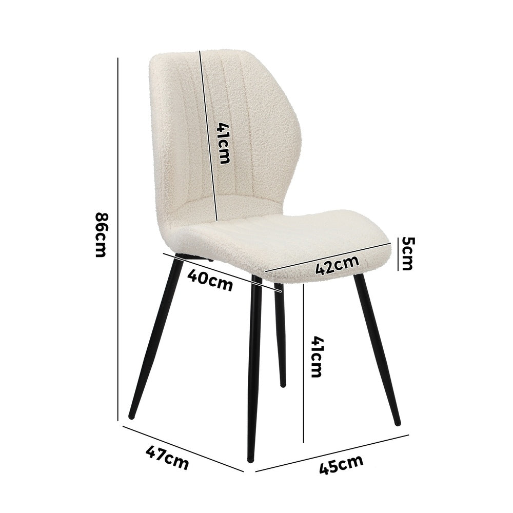 Oikiture Set of 4 Dining Chairs Padded Seat Armless Boucle White