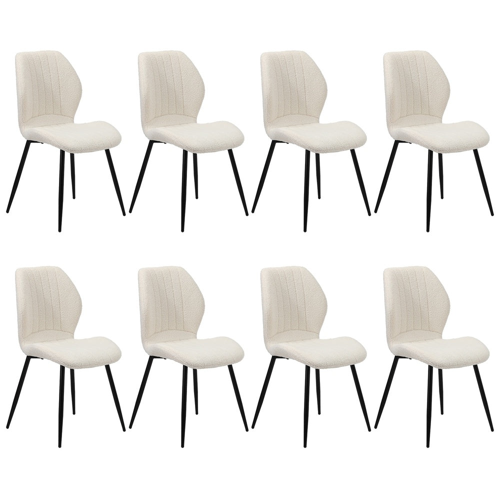 Oikiture Set of 8 Dining Chairs Padded Seat Armless Boucle White