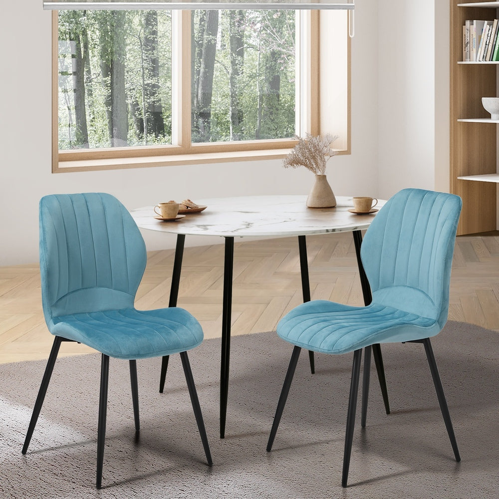 Oikiture Set of 2 Dining Chairs Padded Seat Armless Velvet Blue