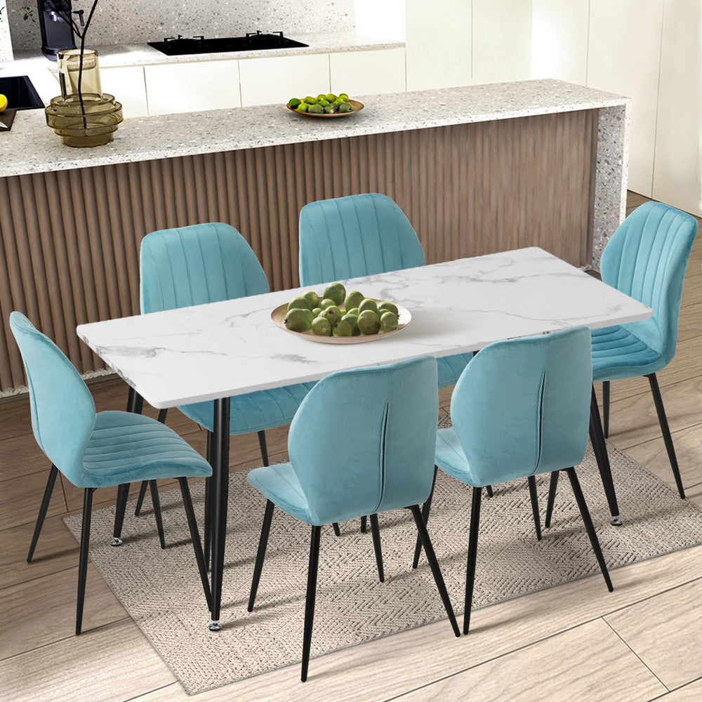 Oikiture Set of 2 Dining Chairs Padded Seat Armless Velvet Blue