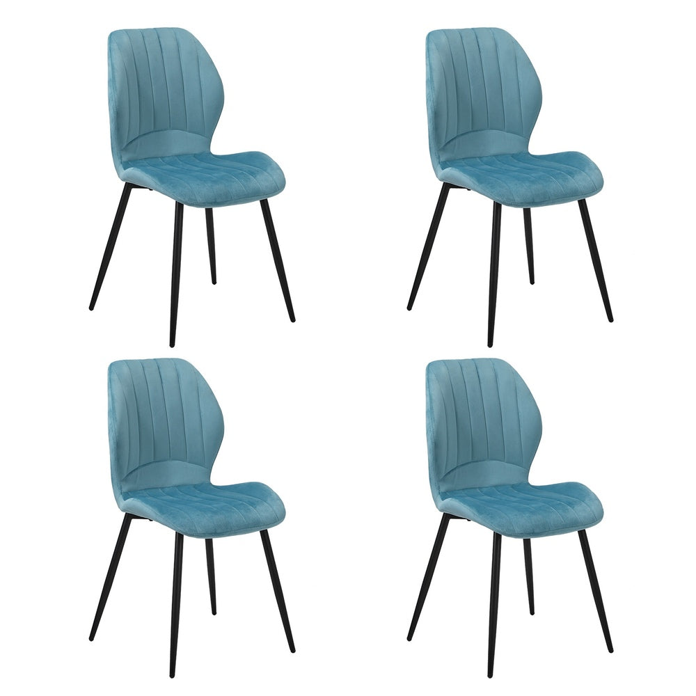 Oikiture Set of 4 Dining Chairs Padded Seat Armless Velvet Blue