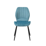 Oikiture Set of 4 Dining Chairs Padded Seat Armless Velvet Blue - Close-Up Angle