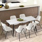 Oikiture 4x Dining Chair Vintage Retro Sherpa Padded White - Low Angle