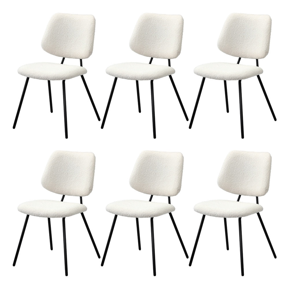 Oikiture 6x Dining Chair Vintage Retro Sherpa Padded White
