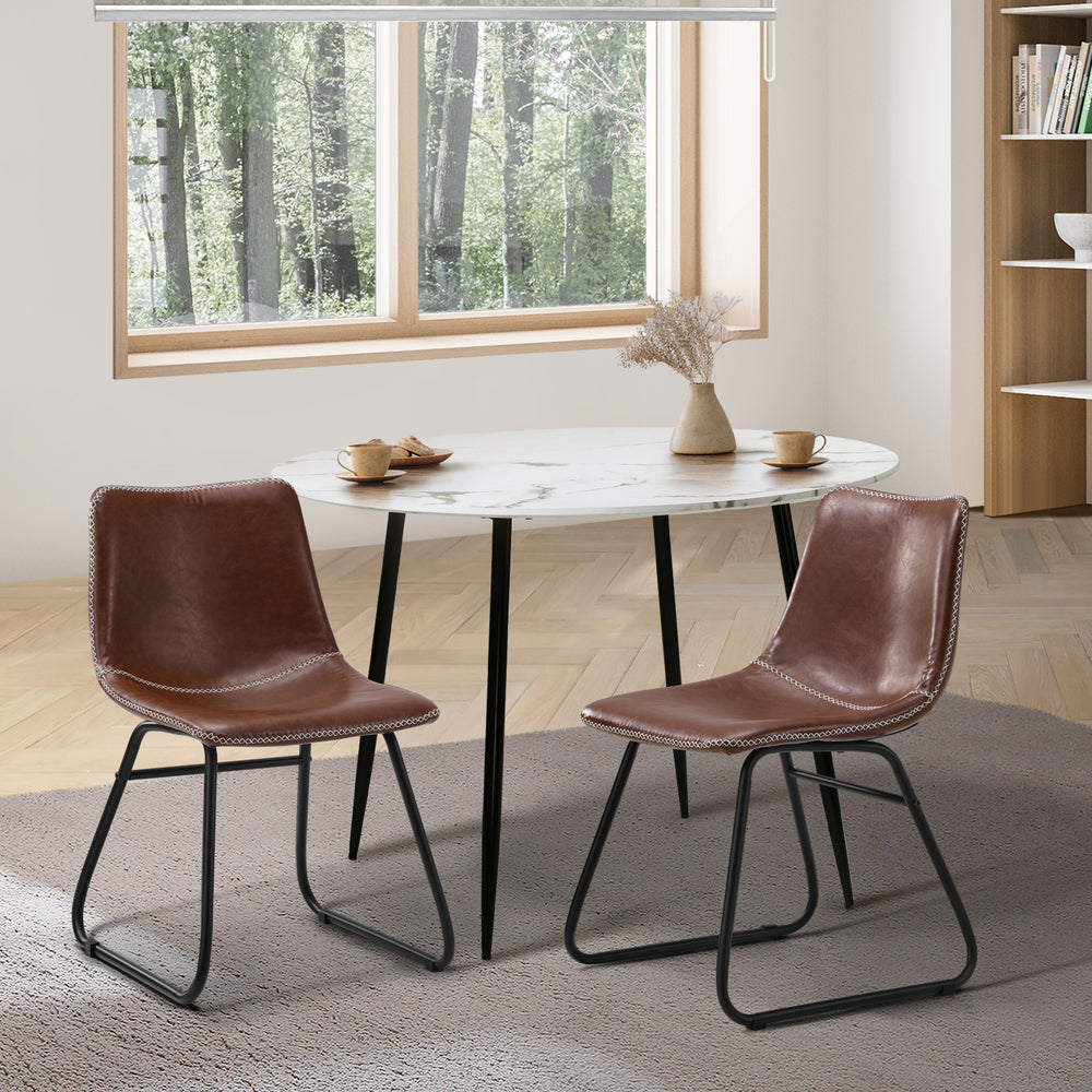 Oikiture 2x Dining Chairs Lounge Retro Padded Seat PU Brown