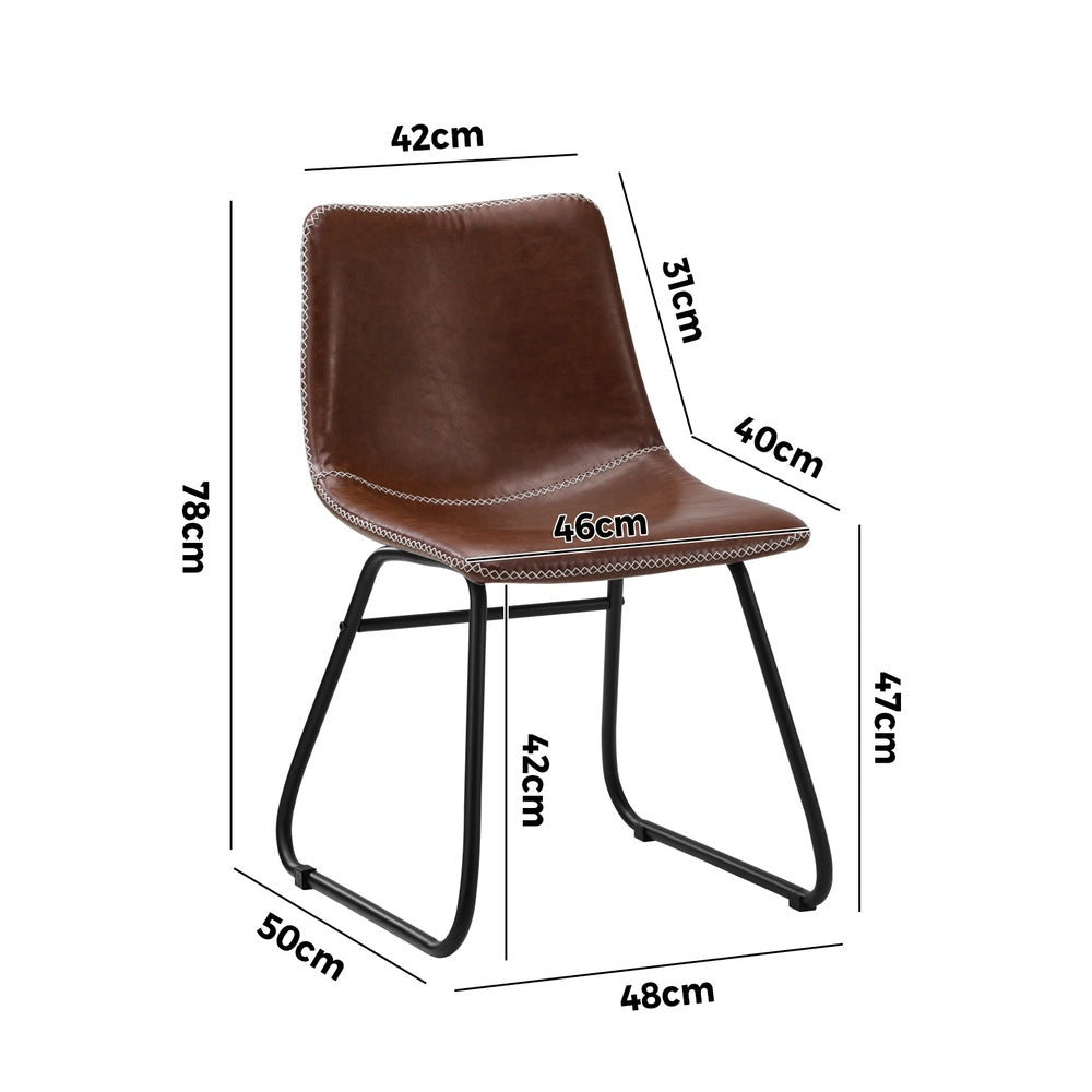 Oikiture 4x Dining Chairs Retro Padded Seat PU Brown