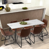 Oikiture 4x Dining Chairs Retro Padded Seat PU Brown - Close-Up Angle
