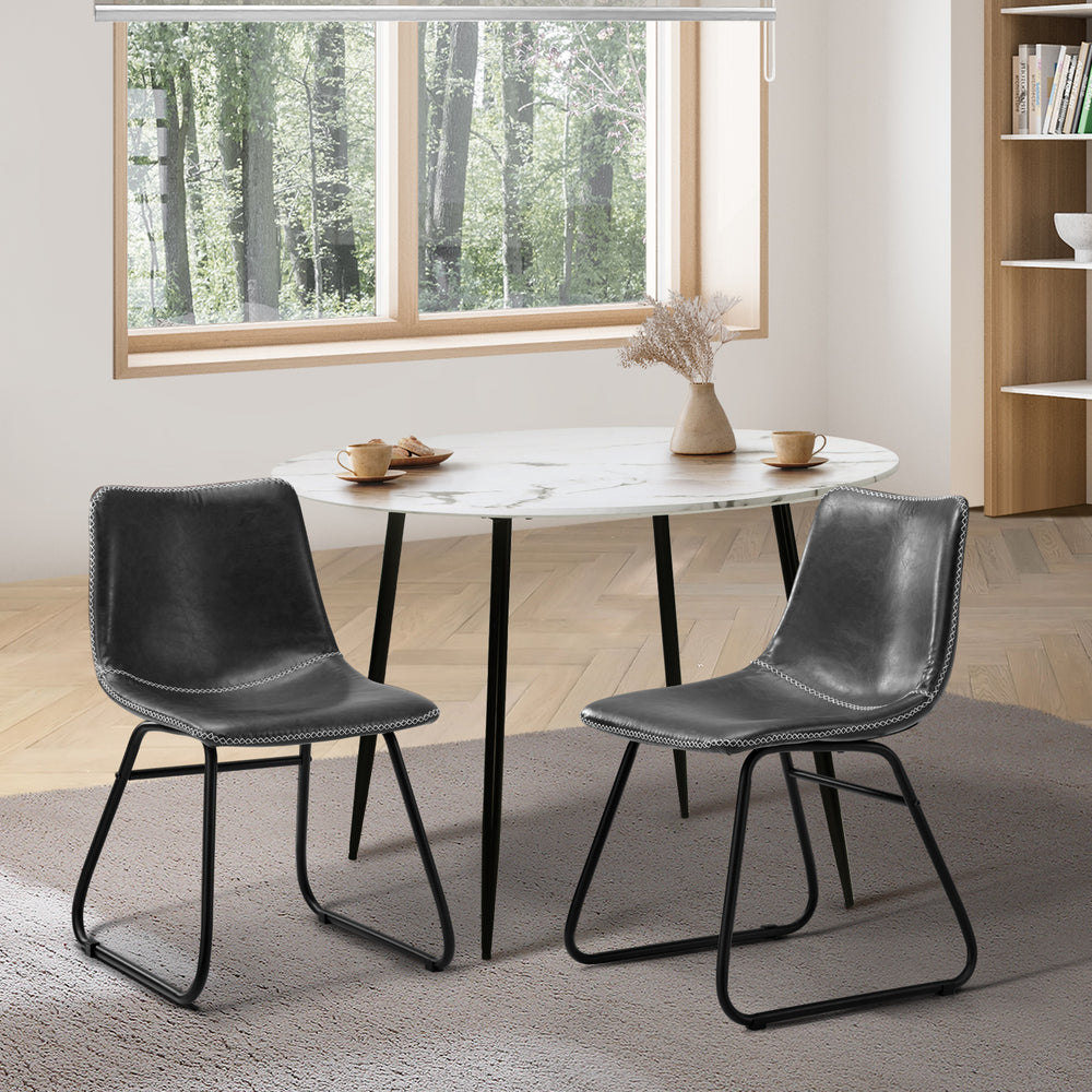 Oikiture 2x Dining Chairs Lounge Retro Padded Seat PU Grey