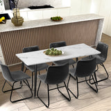 Oikiture 4x Dining Chairs Retro Padded Seat PU Grey - Rear View