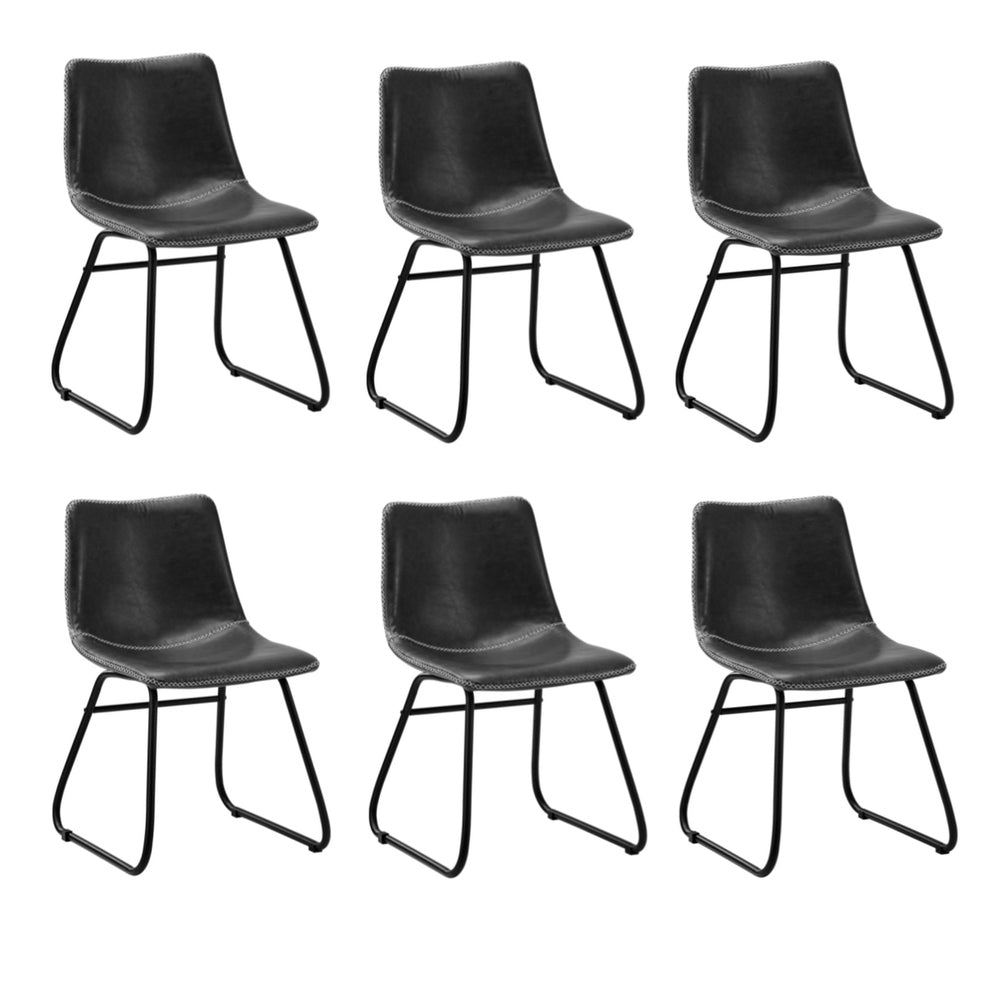 Oikiture 6x Dining Chairs Retro Padded Seat PU Grey