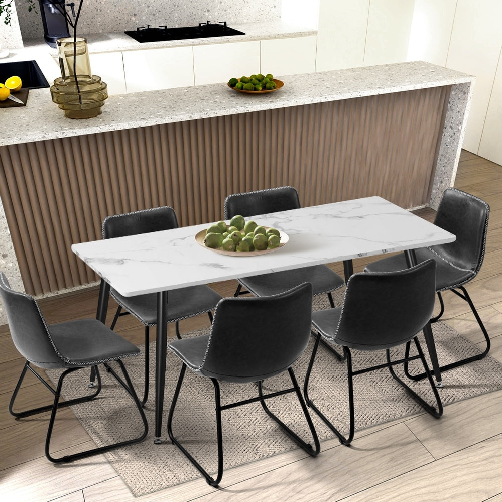 Oikiture 6x Dining Chairs Retro Padded Seat PU Grey