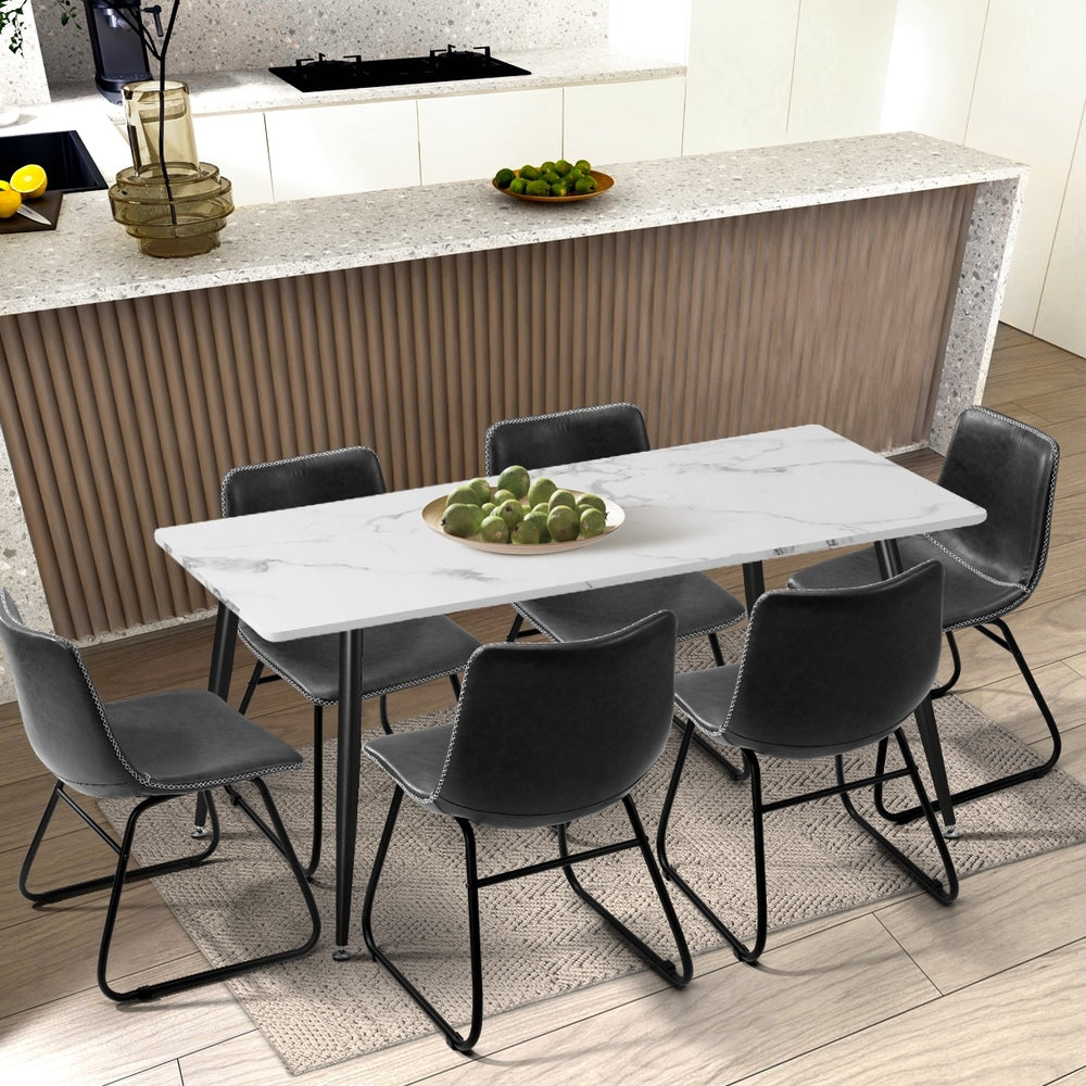 Oikiture 6x Dining Chairs Retro Padded Seat PU Grey