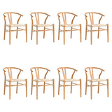 Oikiture Set of 8 Wooden Dining Chair Wishbone Shaped Chair - Side View