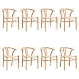 Oikiture Set of 8 Wooden Dining Chair Wishbone Shaped Chair