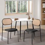 Oikiture 2PCS Rattan Dining Chair PU Leather Black