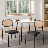 Oikiture 2PCS Rattan Dining Chair PU Leather Black - 45-Degree Angle